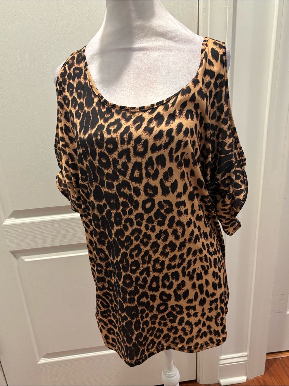 Leopard Print Cold Shoulder Top ( Color : Leopard) ( Size: XL)